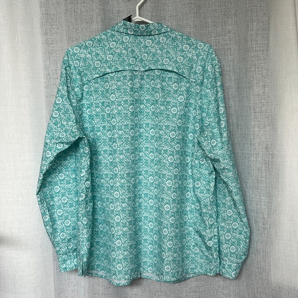 Eddie Bauer Shirt Button Up Size XXL Outdoor Back Vent TopTeal & White Floral - Picture 3 of 7
